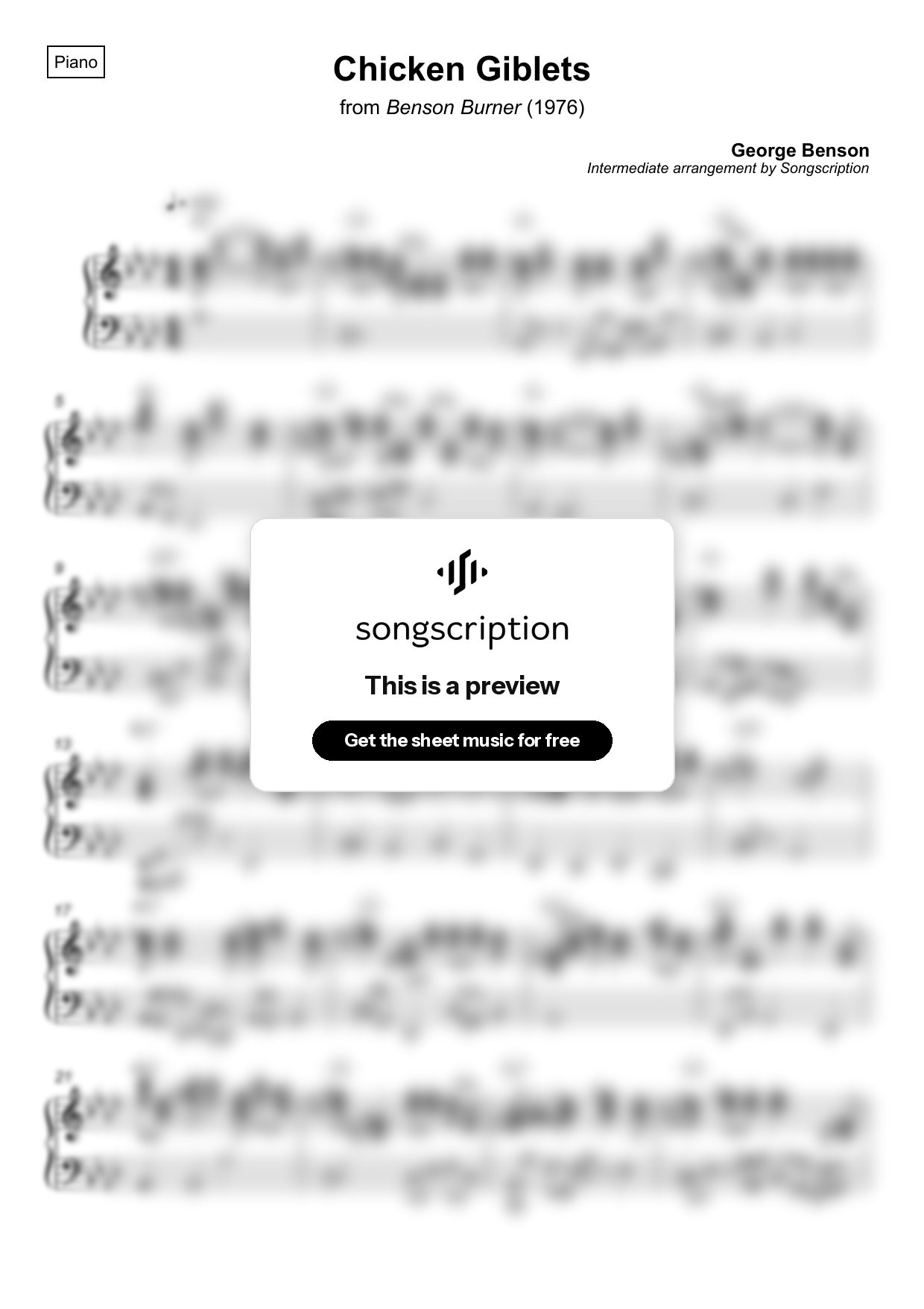 Intermediate Piano Sheet Music for "Chicken Giblets" by George Benson