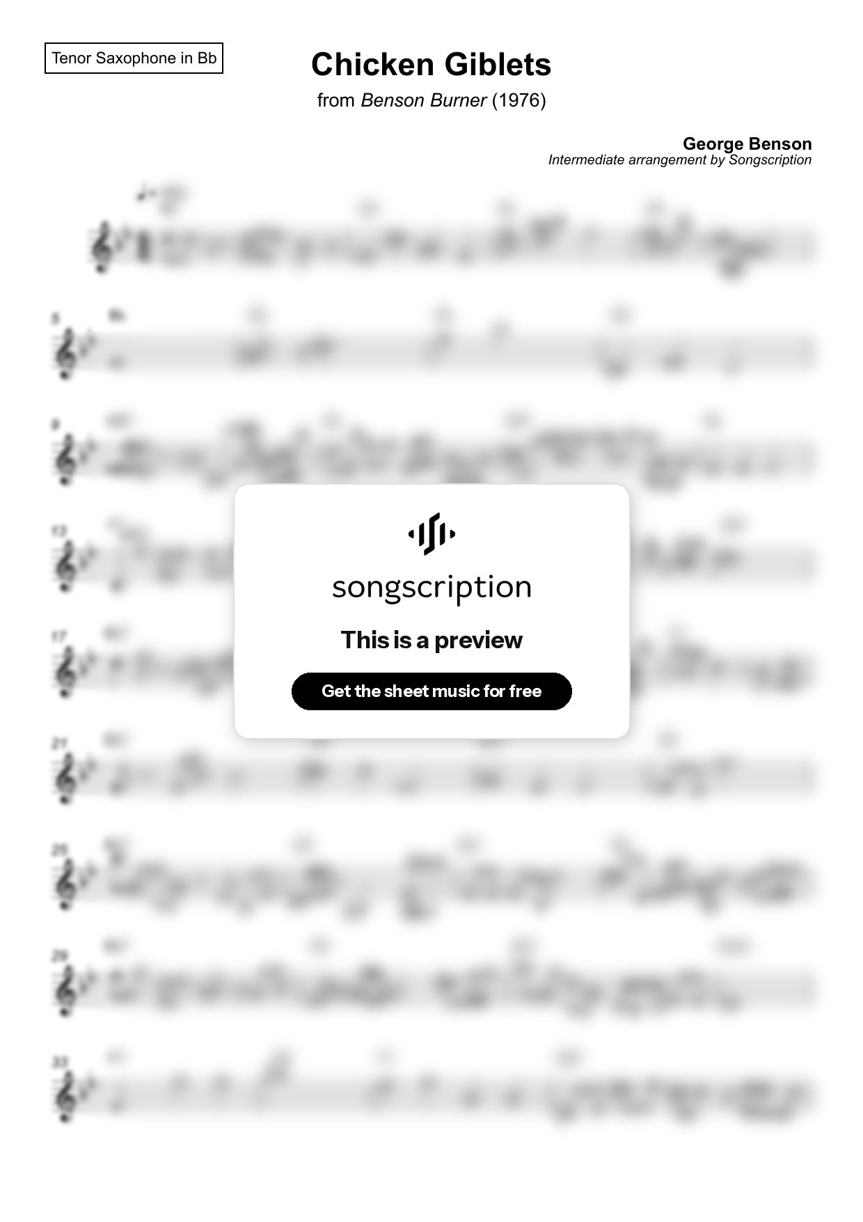 Intermediate Tenor Sax Sheet Music for "Chicken Giblets" by George Benson