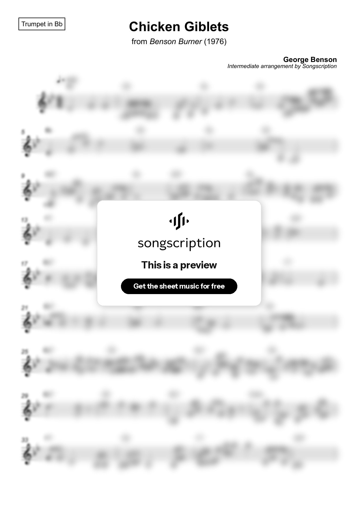 Intermediate Trumpet Sheet Music for "Chicken Giblets" by George Benson