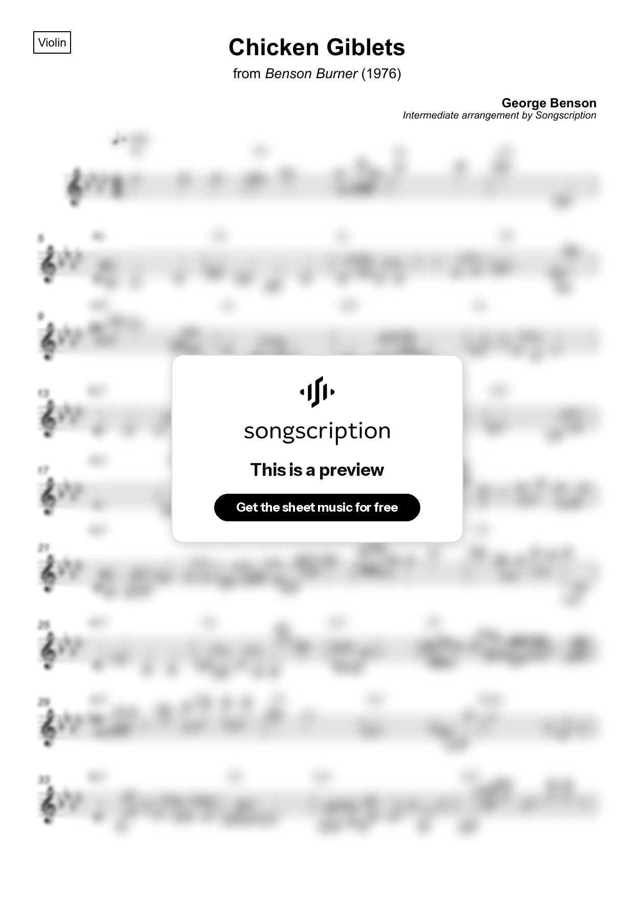 Intermediate Violin Sheet Music for "Chicken Giblets" by George Benson