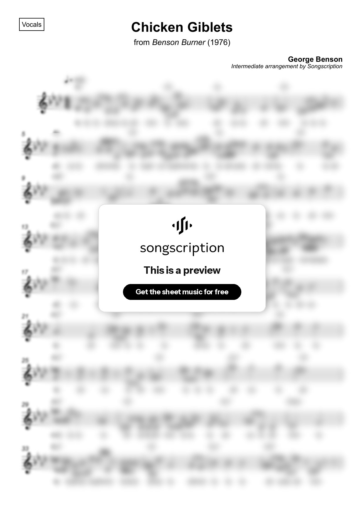Intermediate Vocals Sheet Music for "Chicken Giblets" by George Benson