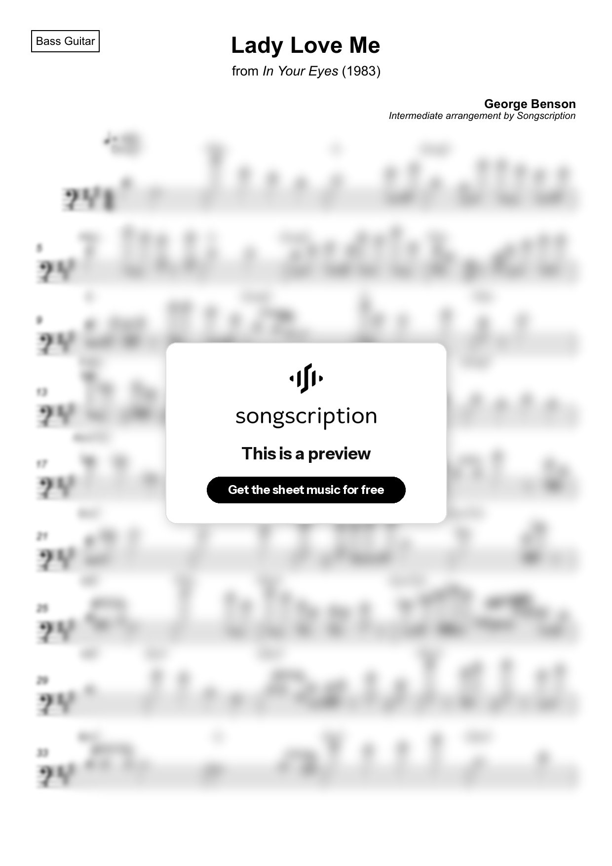 Intermediate Bass Guitar Sheet Music for "Lady Love Me" by George Benson