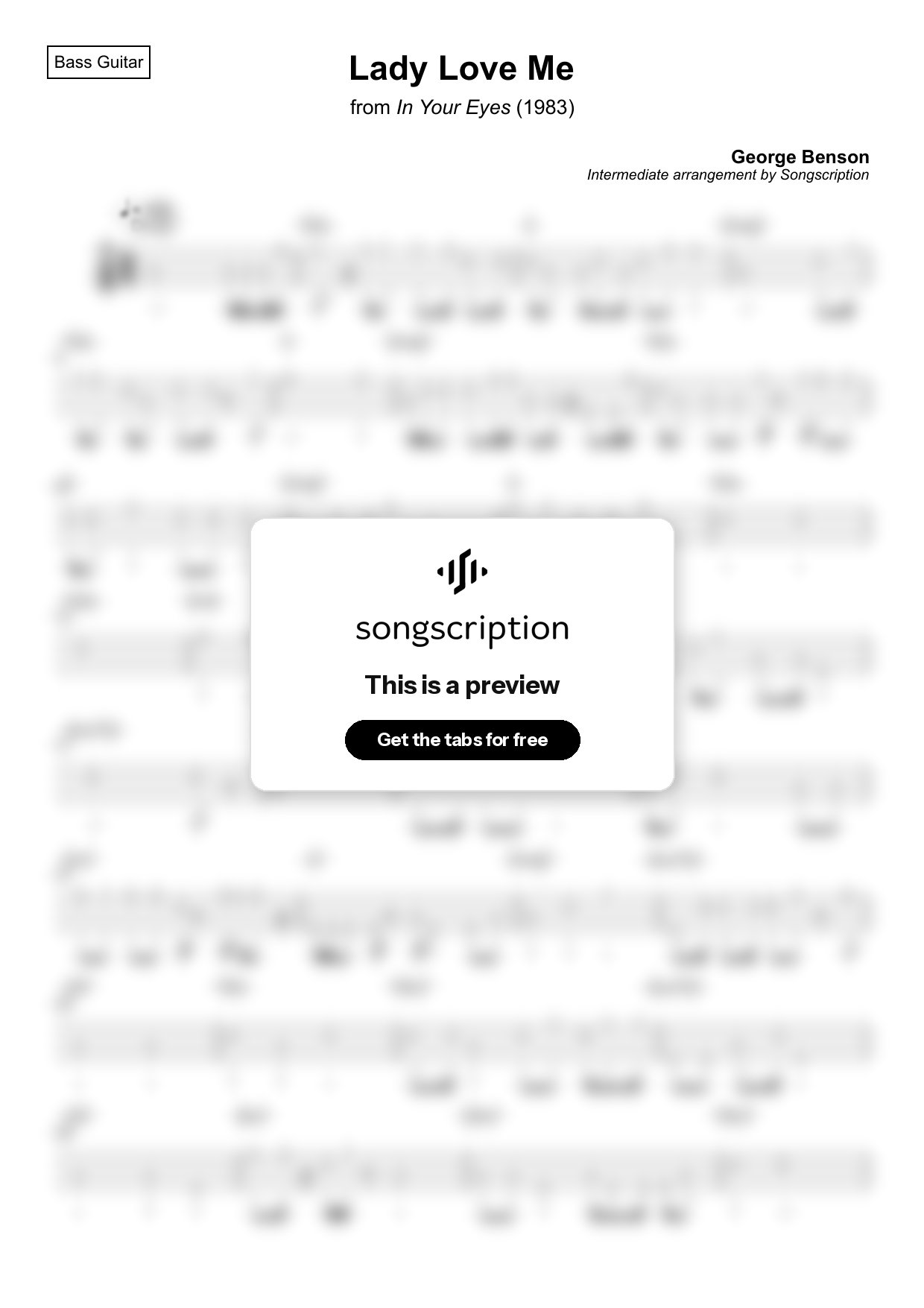 Intermediate Bass Guitar Tabs for "Lady Love Me" by George Benson