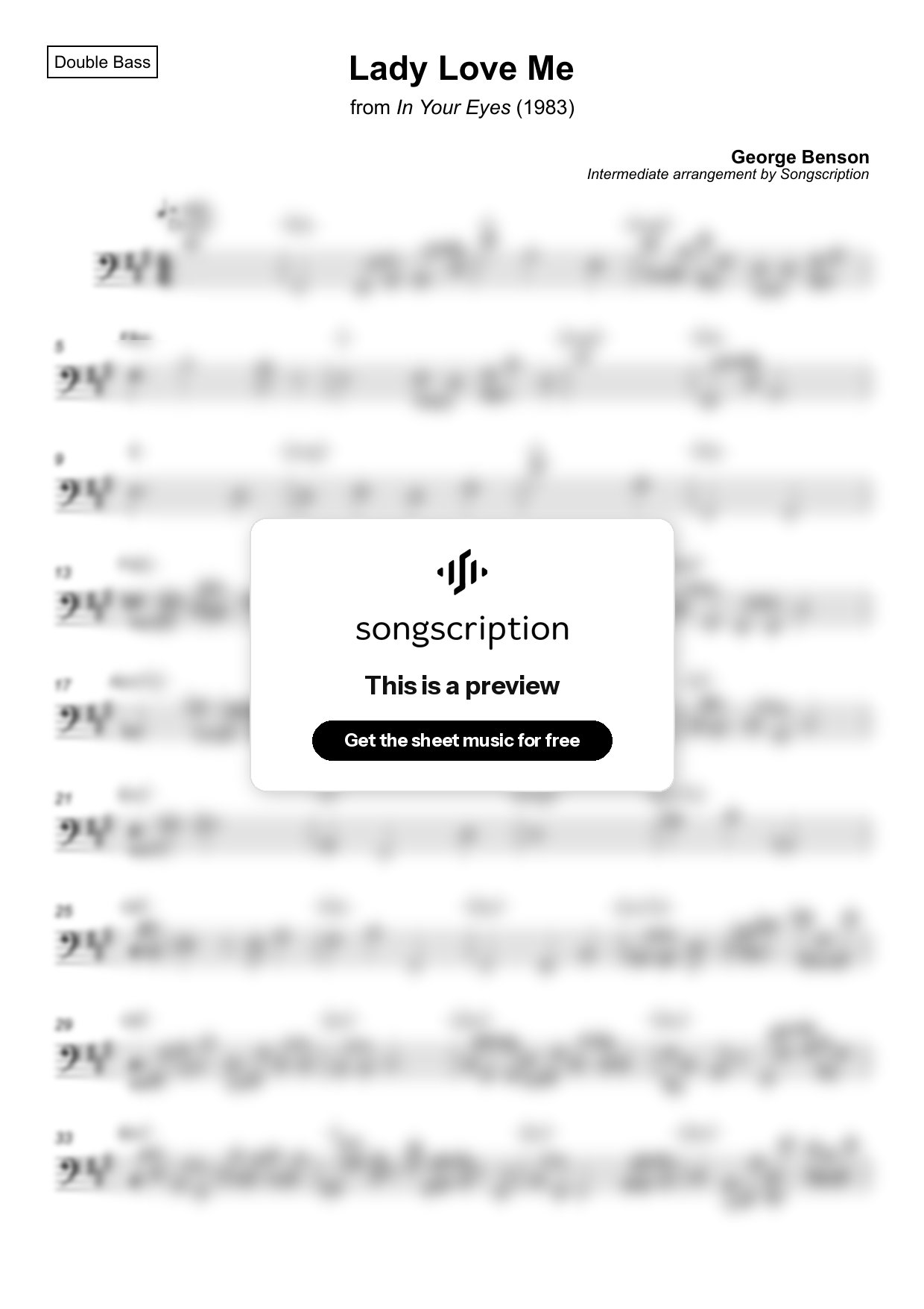 Intermediate Double Bass Sheet Music for "Lady Love Me" by George Benson