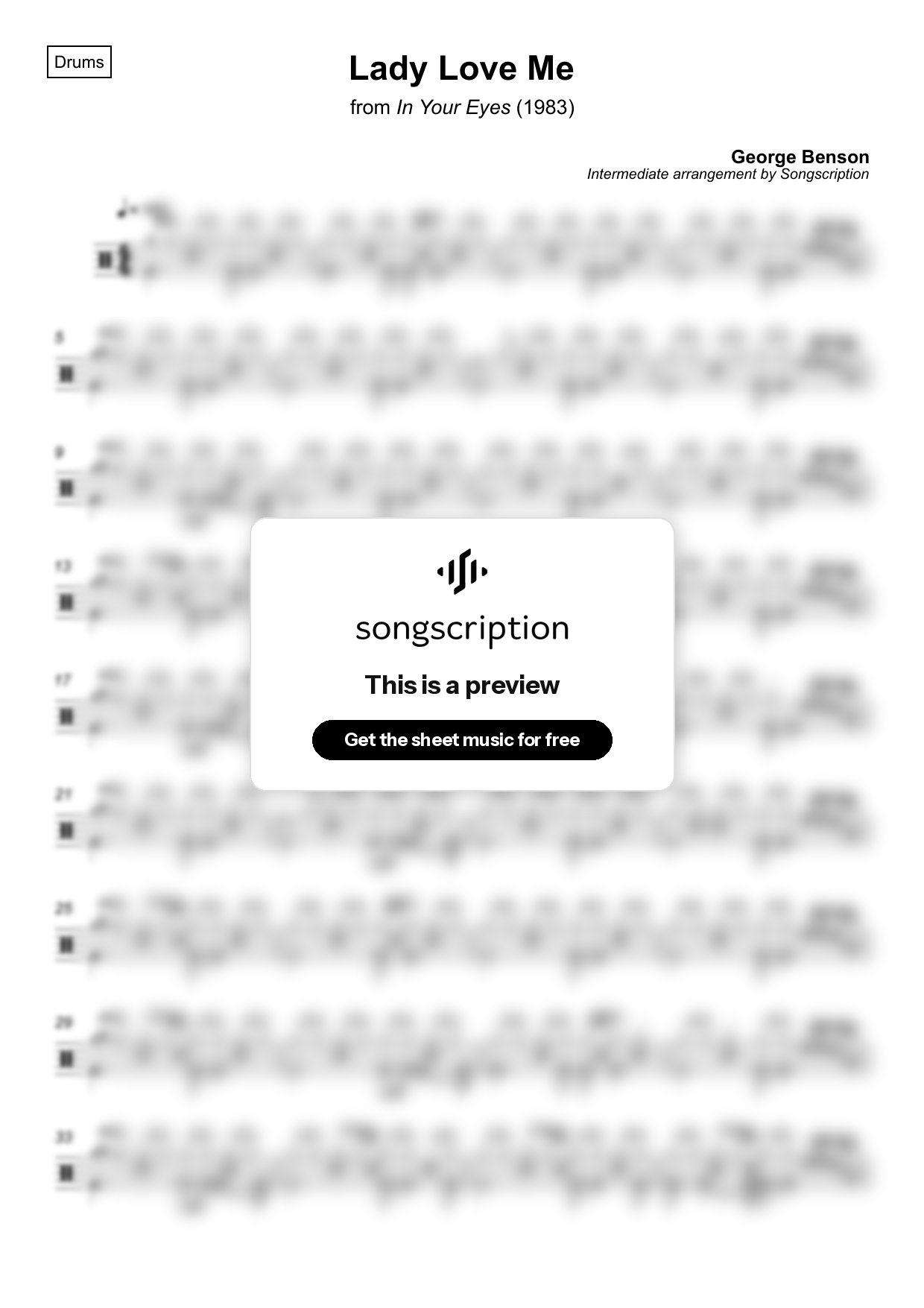 Intermediate Drums Sheet Music for "Lady Love Me" by George Benson