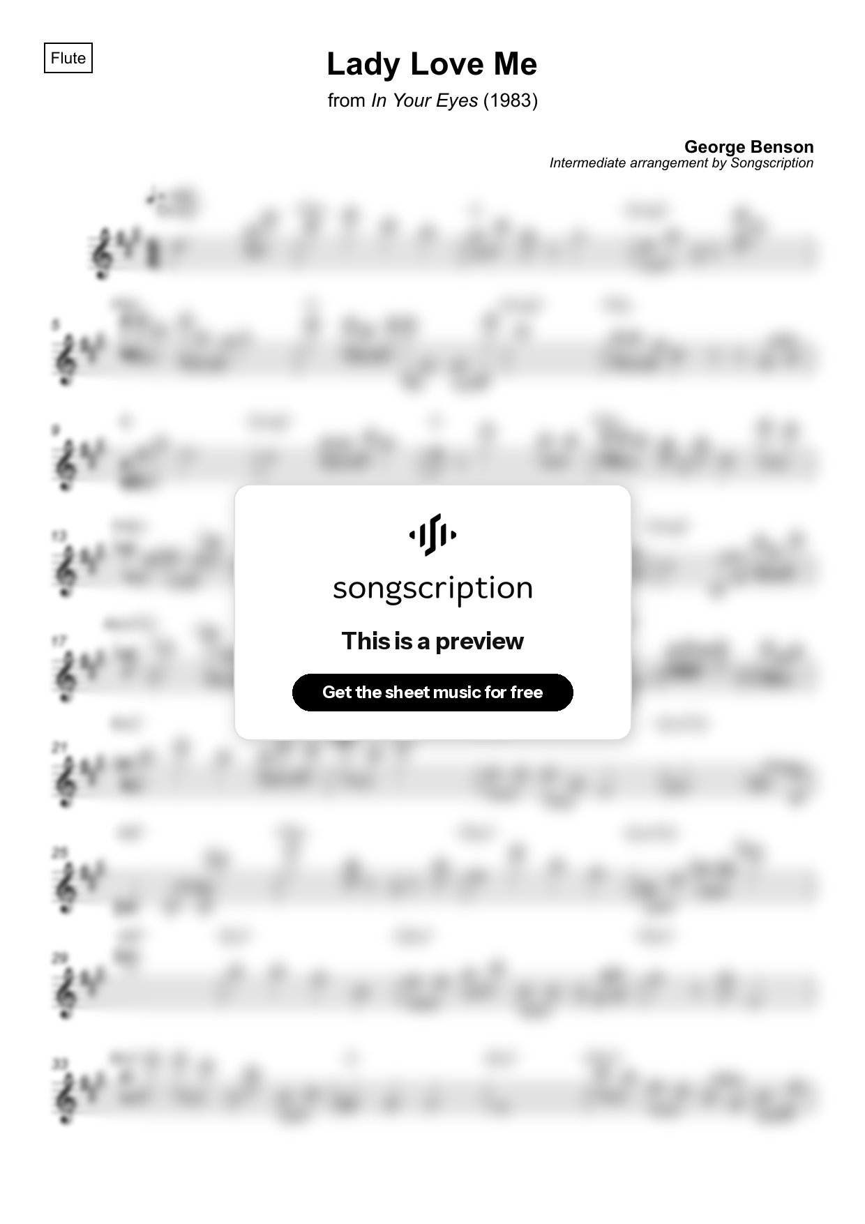 Intermediate Flute Sheet Music for "Lady Love Me" by George Benson