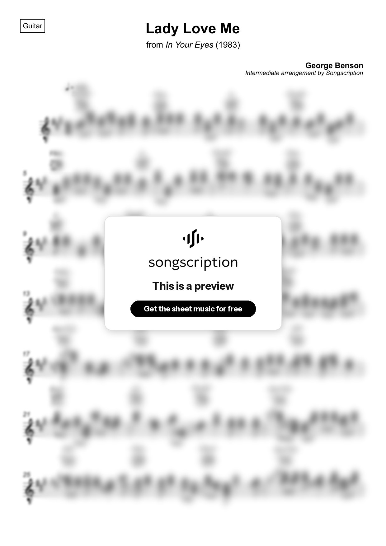 Intermediate Acoustic Guitar Sheet Music for "Lady Love Me" by George Benson