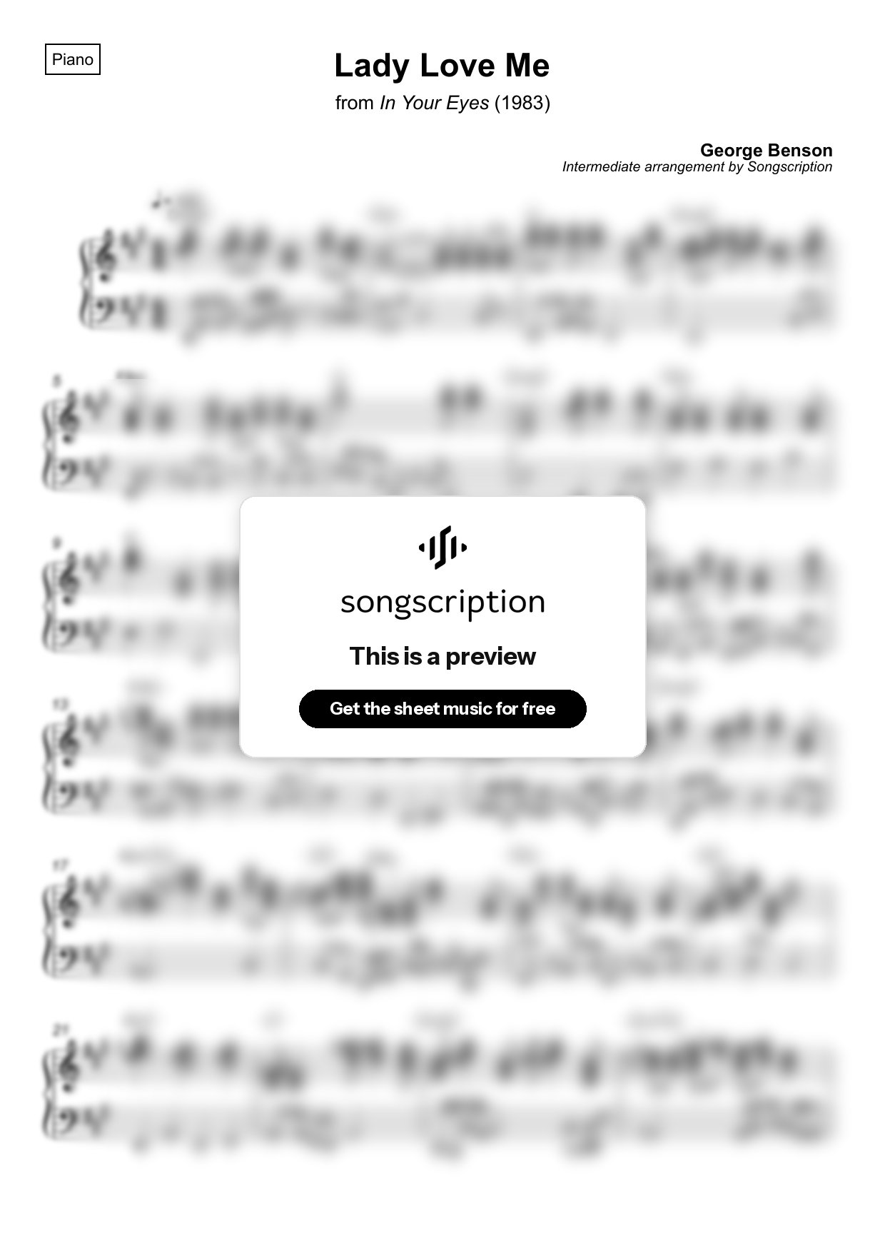 Intermediate Piano Sheet Music for "Lady Love Me" by George Benson