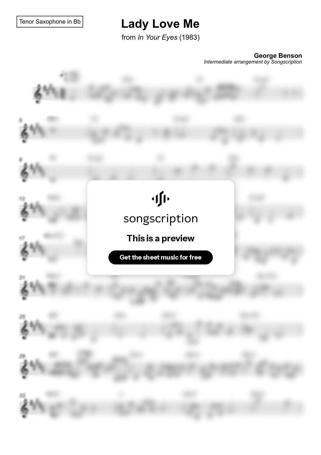 Intermediate Tenor Sax Sheet Music for "Lady Love Me" by George Benson