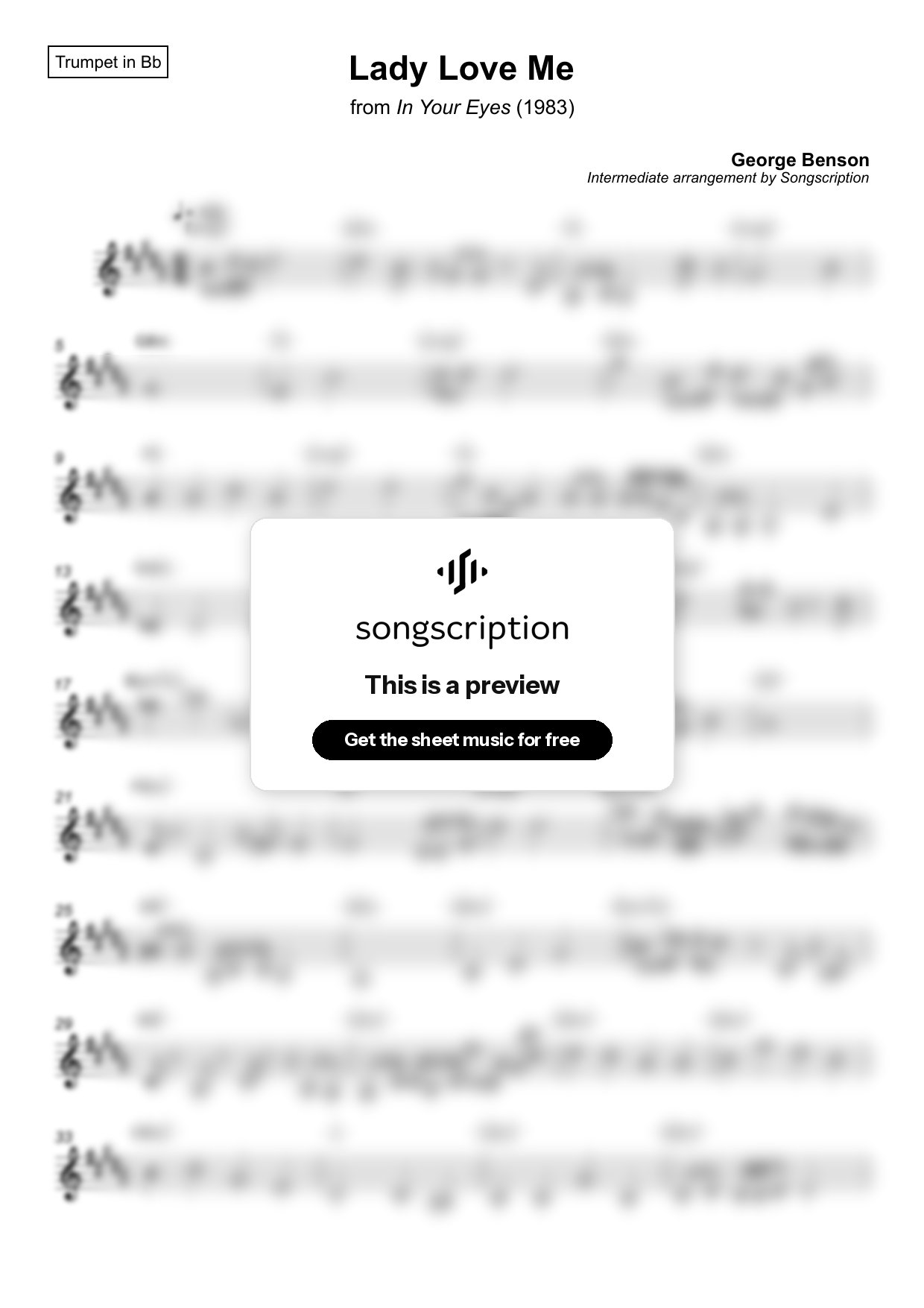 Intermediate Trumpet Sheet Music for "Lady Love Me" by George Benson