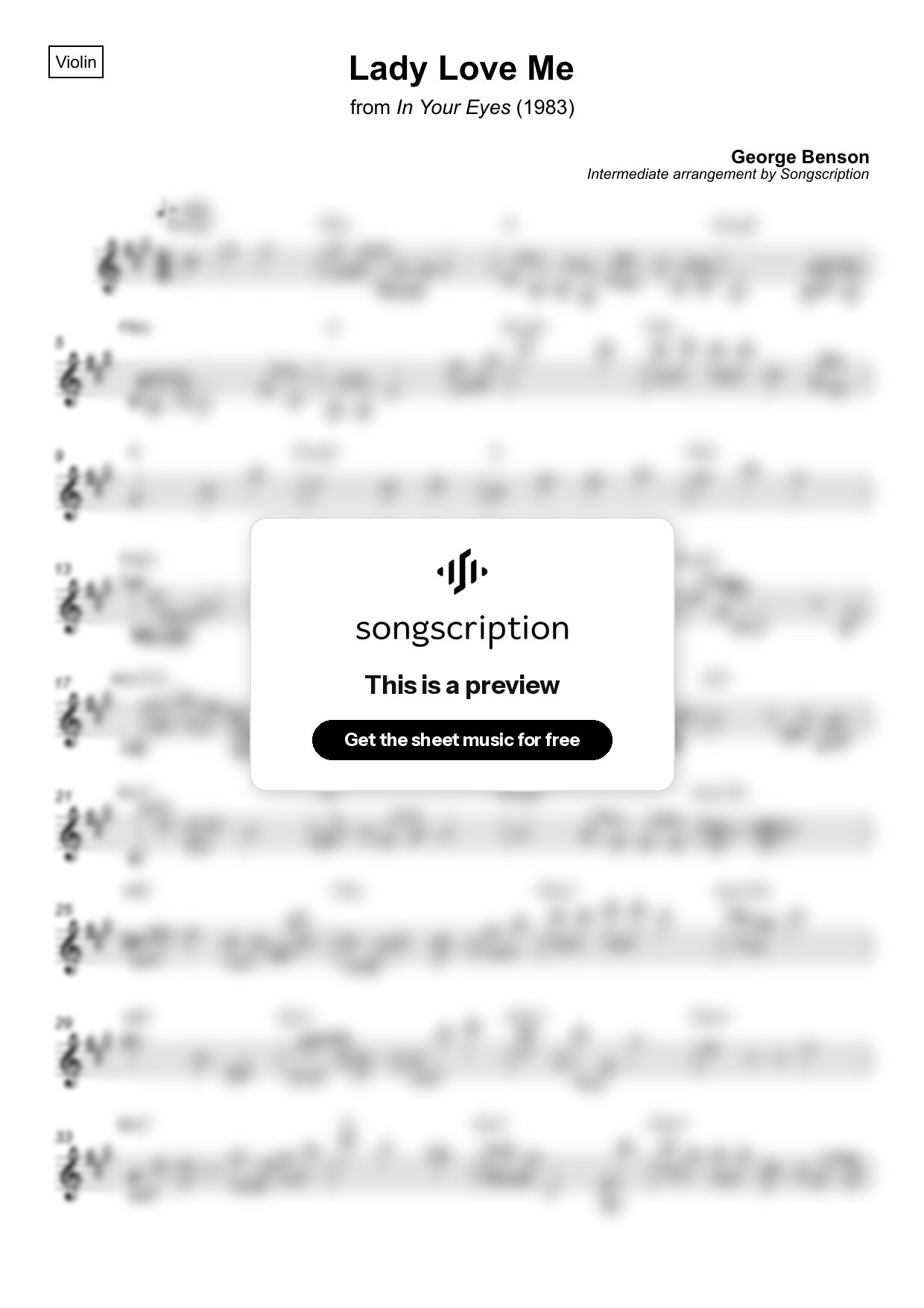 Intermediate Violin Sheet Music for "Lady Love Me" by George Benson
