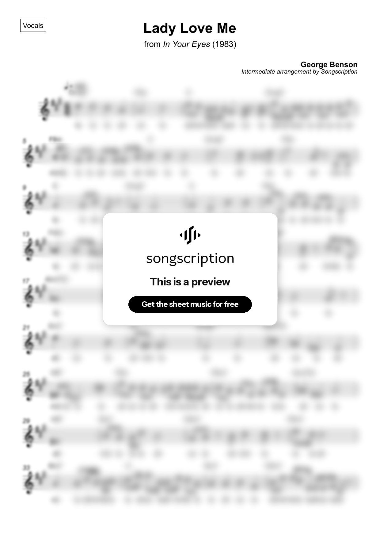 Intermediate Vocals Sheet Music for "Lady Love Me" by George Benson