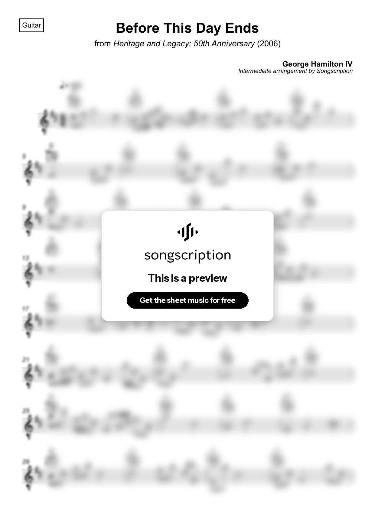 Intermediate Acoustic Guitar Sheet Music for "Before This Day Ends" by George Hamilton IV