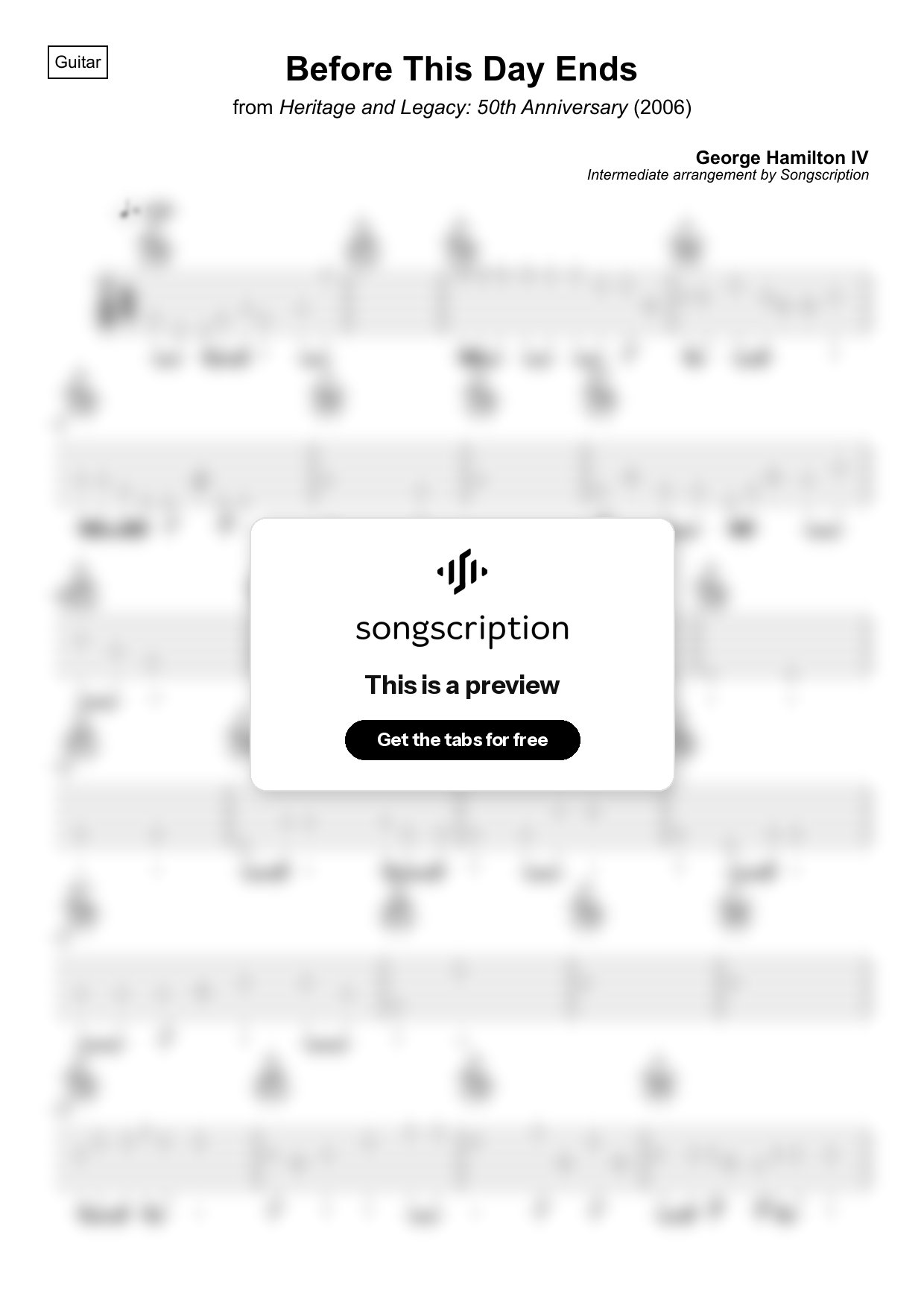 Intermediate Acoustic Guitar Tabs for "Before This Day Ends" by George Hamilton IV