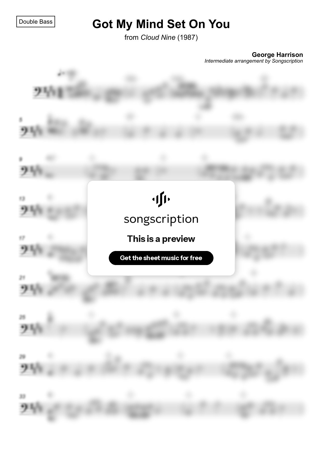 Intermediate Double Bass Sheet Music for "Got My Mind Set On You" by George Harrison