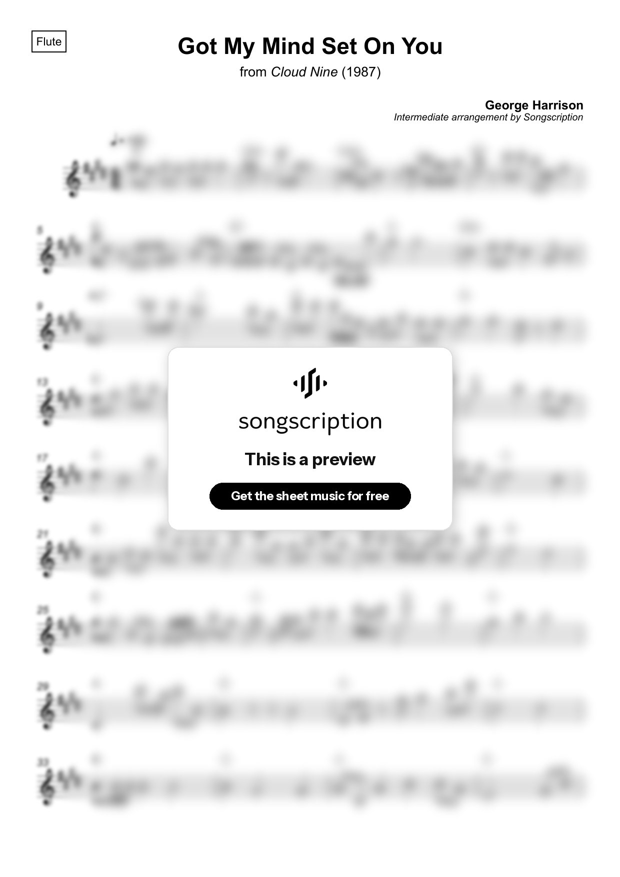 Intermediate Flute Sheet Music for "Got My Mind Set On You" by George Harrison