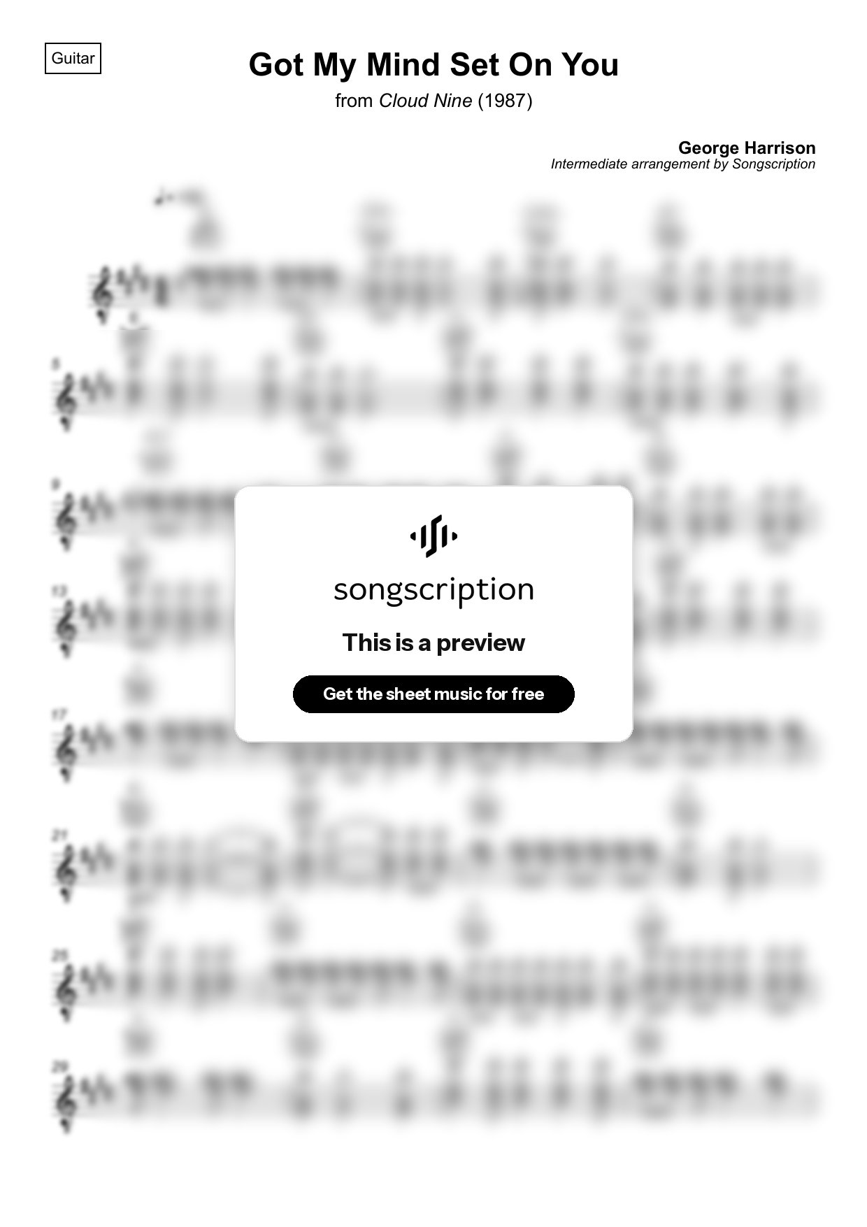 Intermediate Acoustic Guitar Sheet Music for "Got My Mind Set On You" by George Harrison