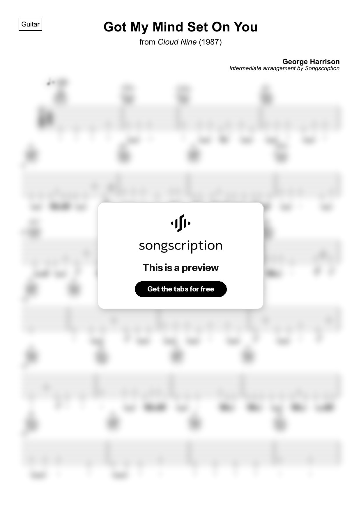 Intermediate Acoustic Guitar Tabs for "Got My Mind Set On You" by George Harrison