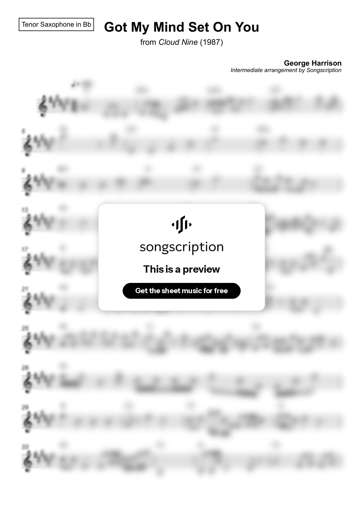 Intermediate Tenor Sax Sheet Music for "Got My Mind Set On You" by George Harrison
