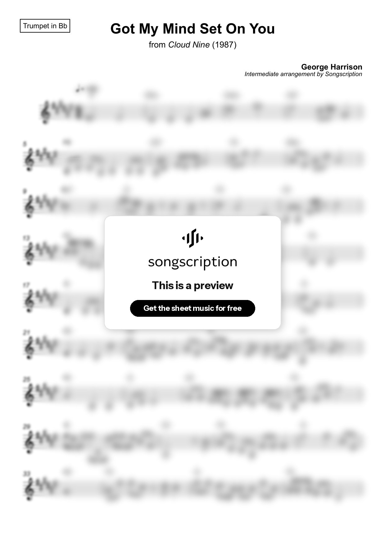 Intermediate Trumpet Sheet Music for "Got My Mind Set On You" by George Harrison