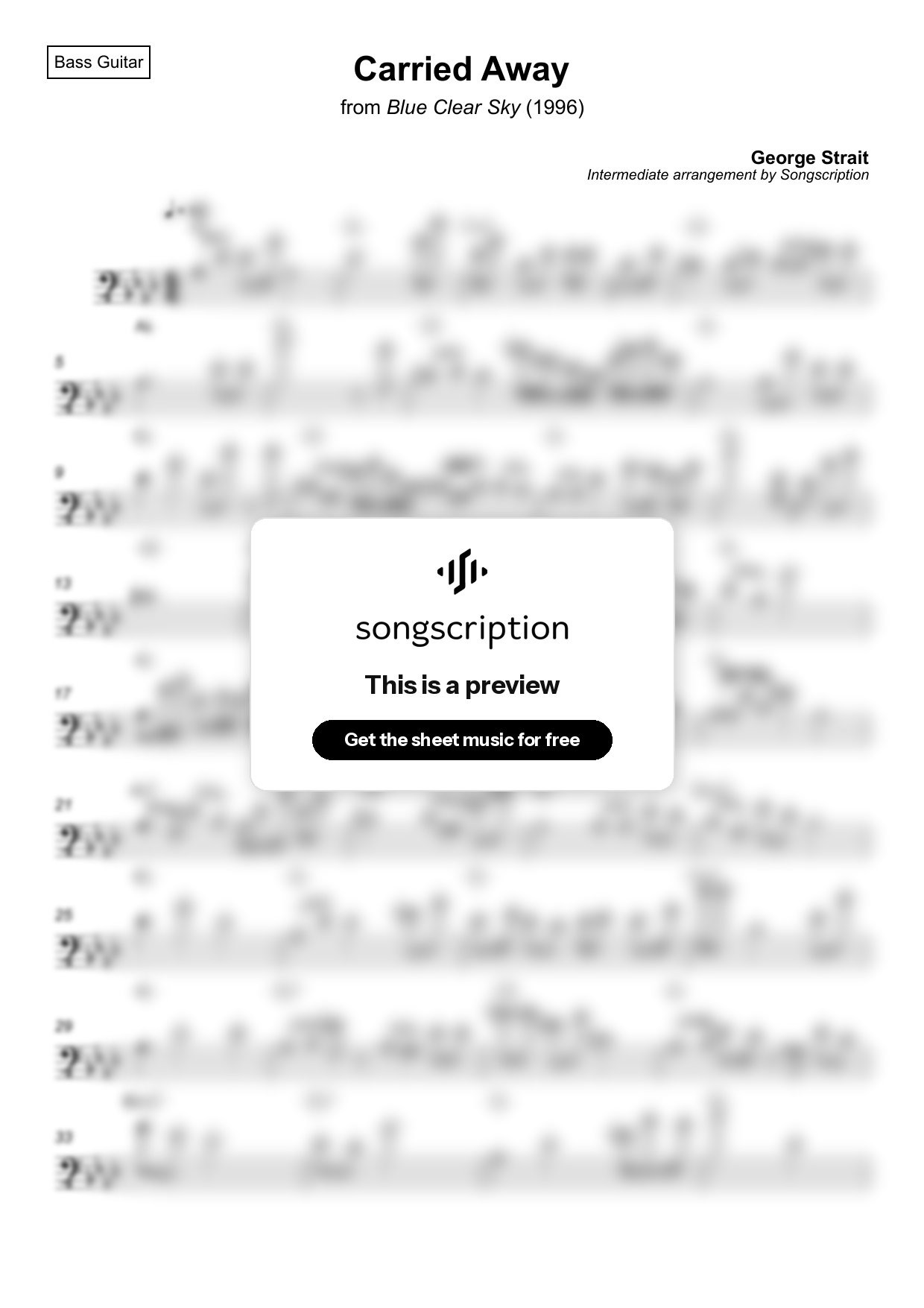 Intermediate Bass Guitar Sheet Music for "Carried Away" by George Strait