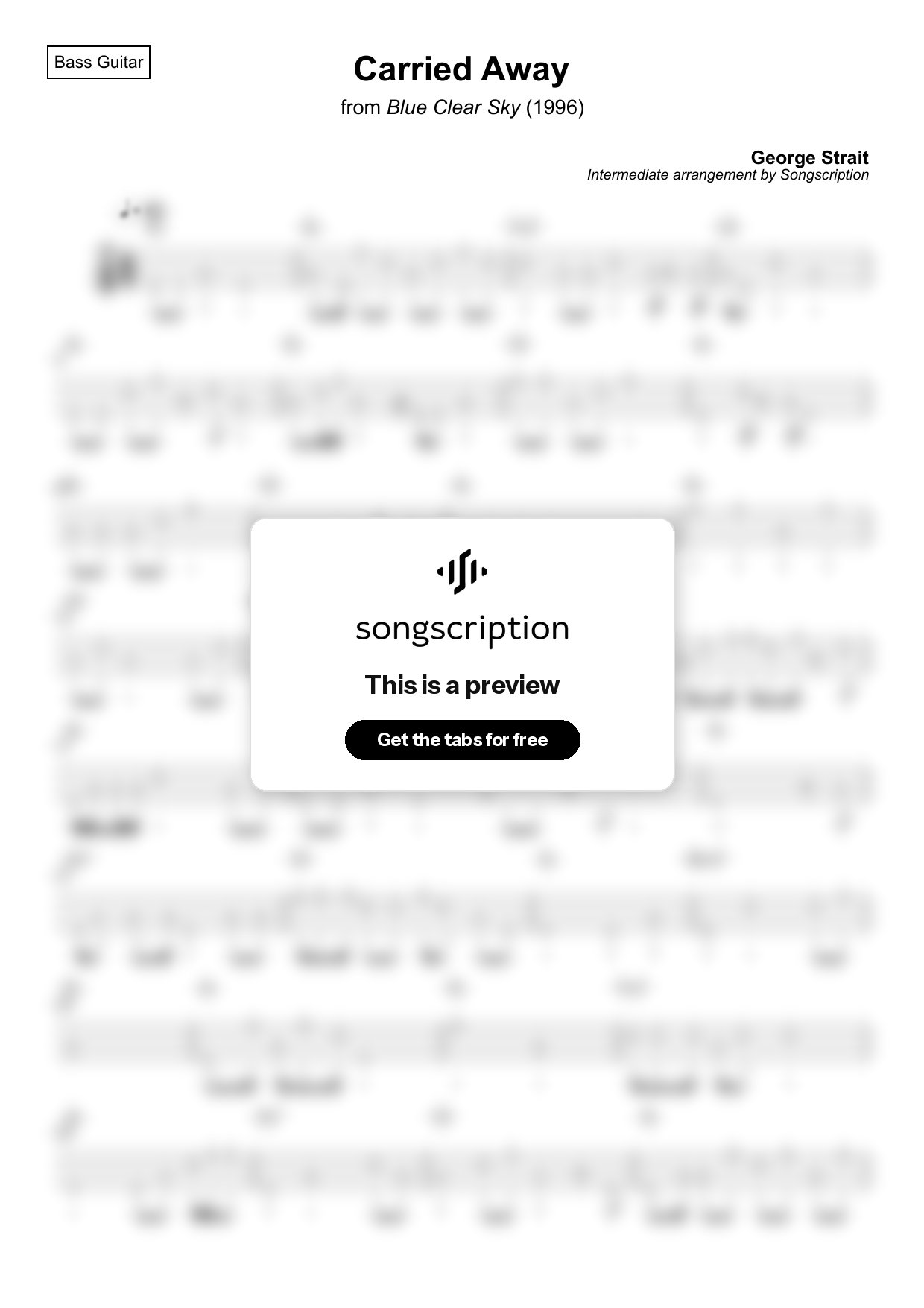 Intermediate Bass Guitar Tabs for "Carried Away" by George Strait