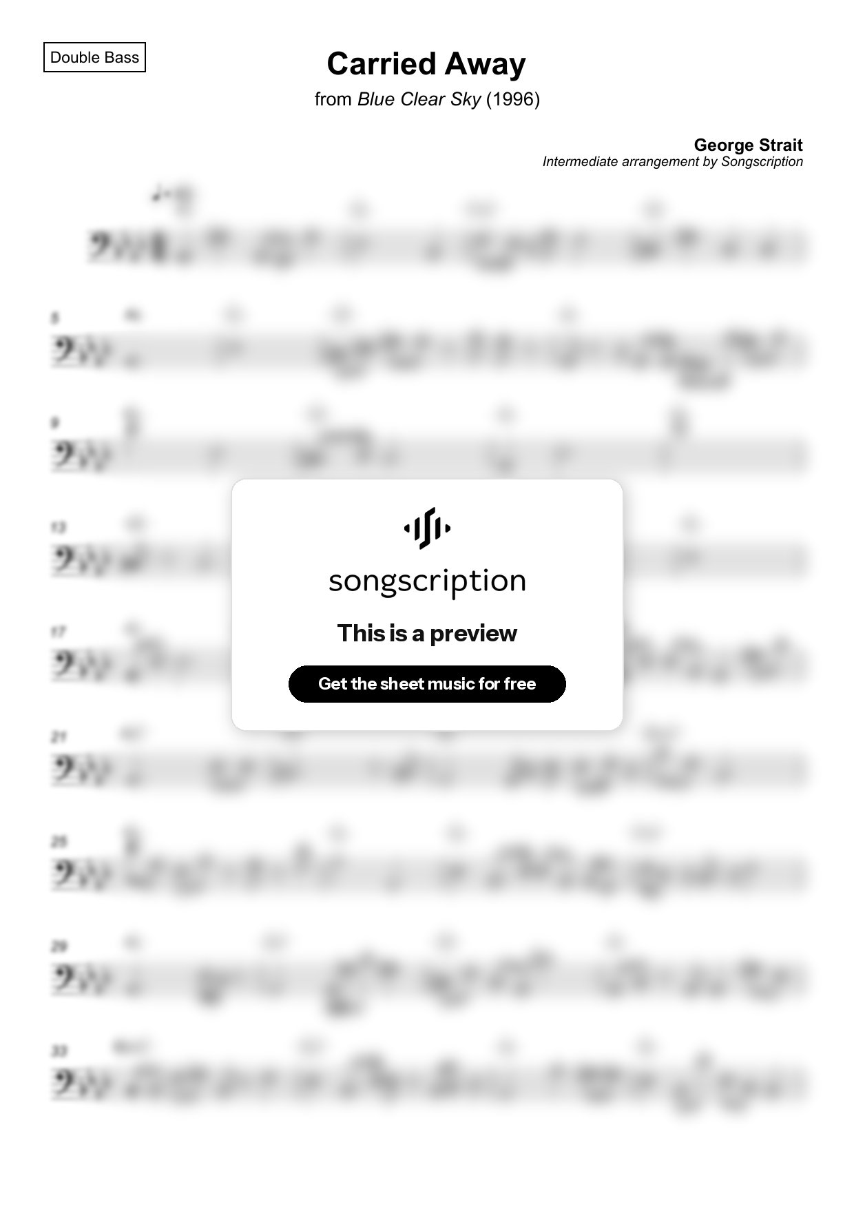 Intermediate Double Bass Sheet Music for "Carried Away" by George Strait