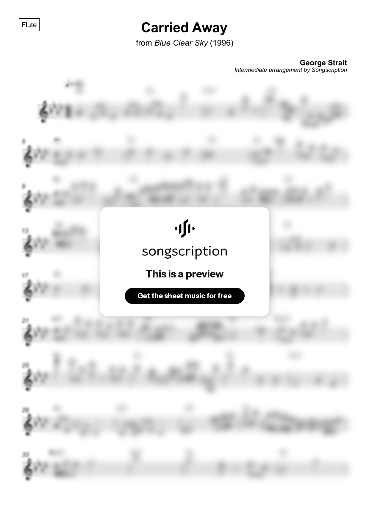 Intermediate Flute Sheet Music for "Carried Away" by George Strait