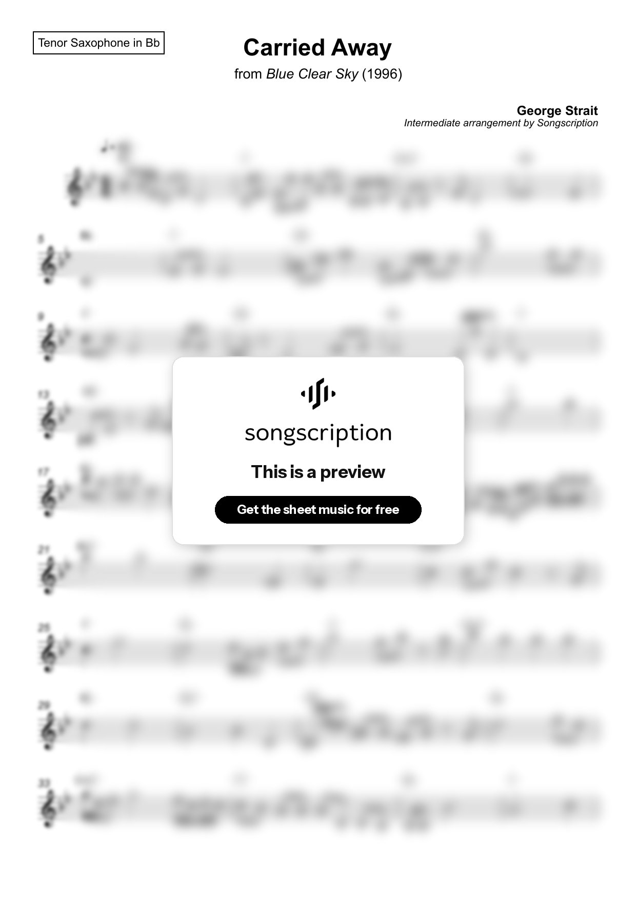 Intermediate Tenor Sax Sheet Music for "Carried Away" by George Strait