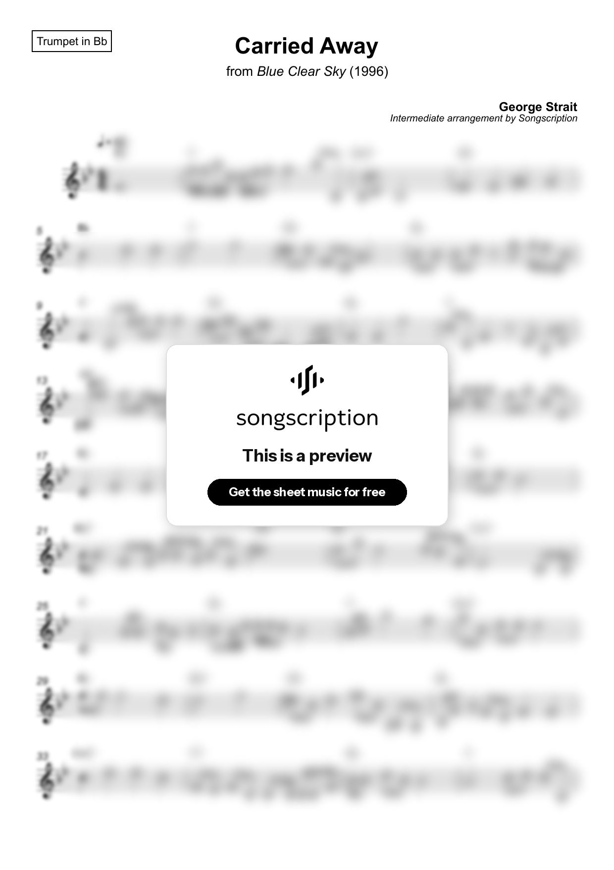 Intermediate Trumpet Sheet Music for "Carried Away" by George Strait