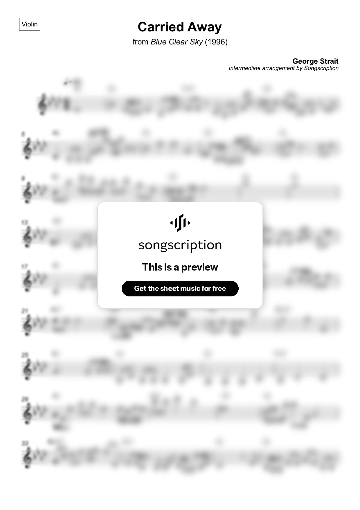 Intermediate Violin Sheet Music for "Carried Away" by George Strait