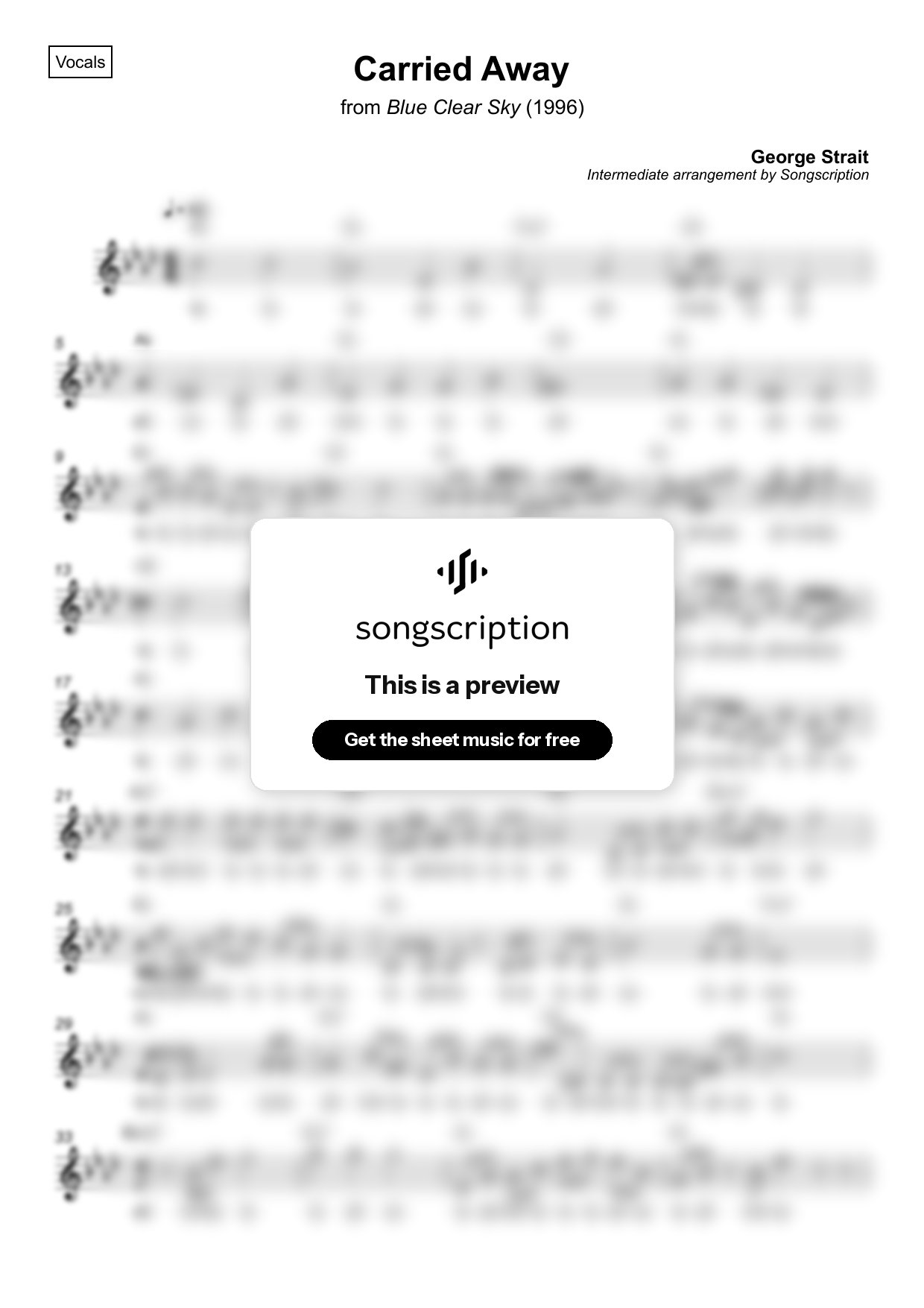 Intermediate Vocals Sheet Music for "Carried Away" by George Strait