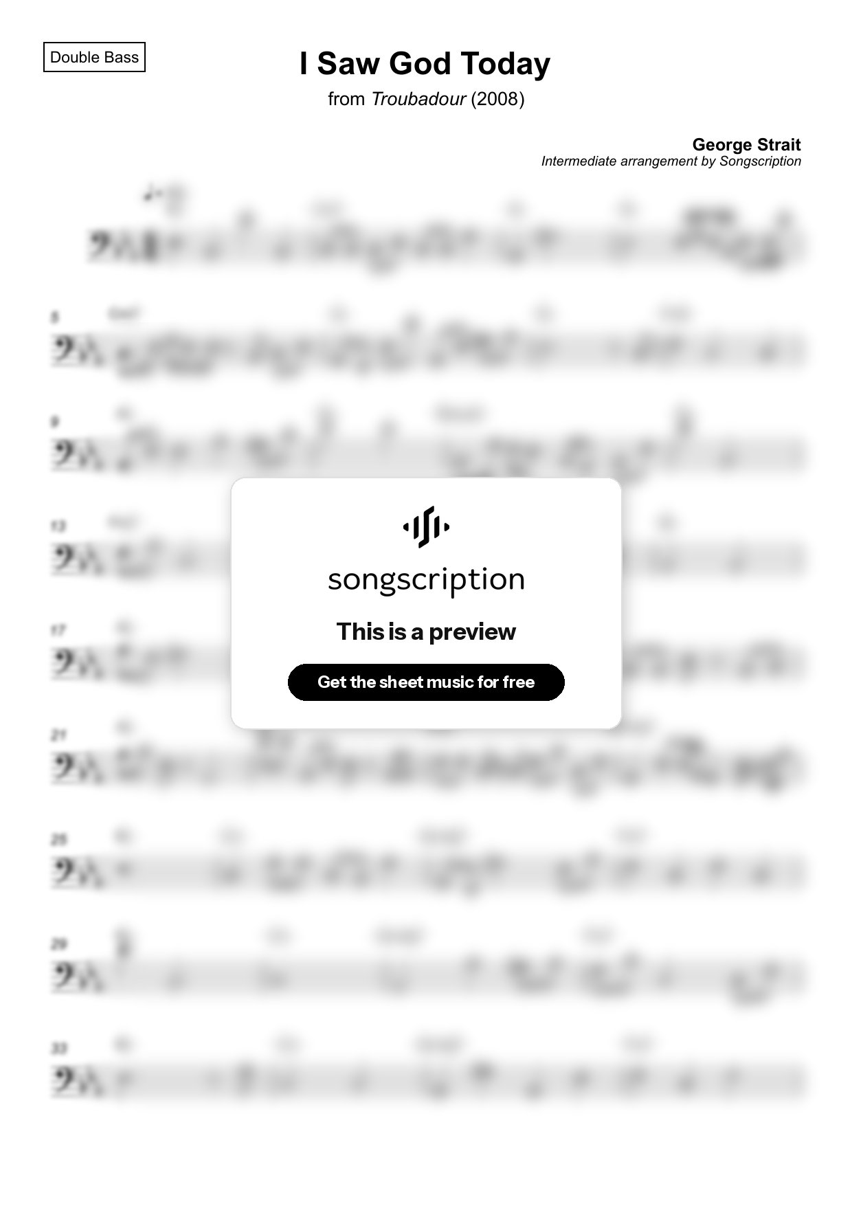 Intermediate Double Bass Sheet Music for "I Saw God Today" by George Strait