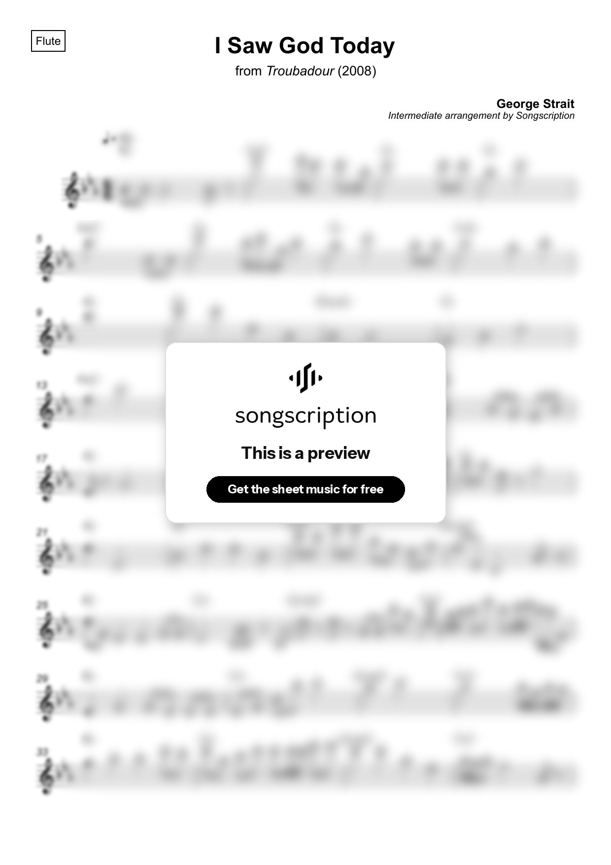 Intermediate Flute Sheet Music for "I Saw God Today" by George Strait