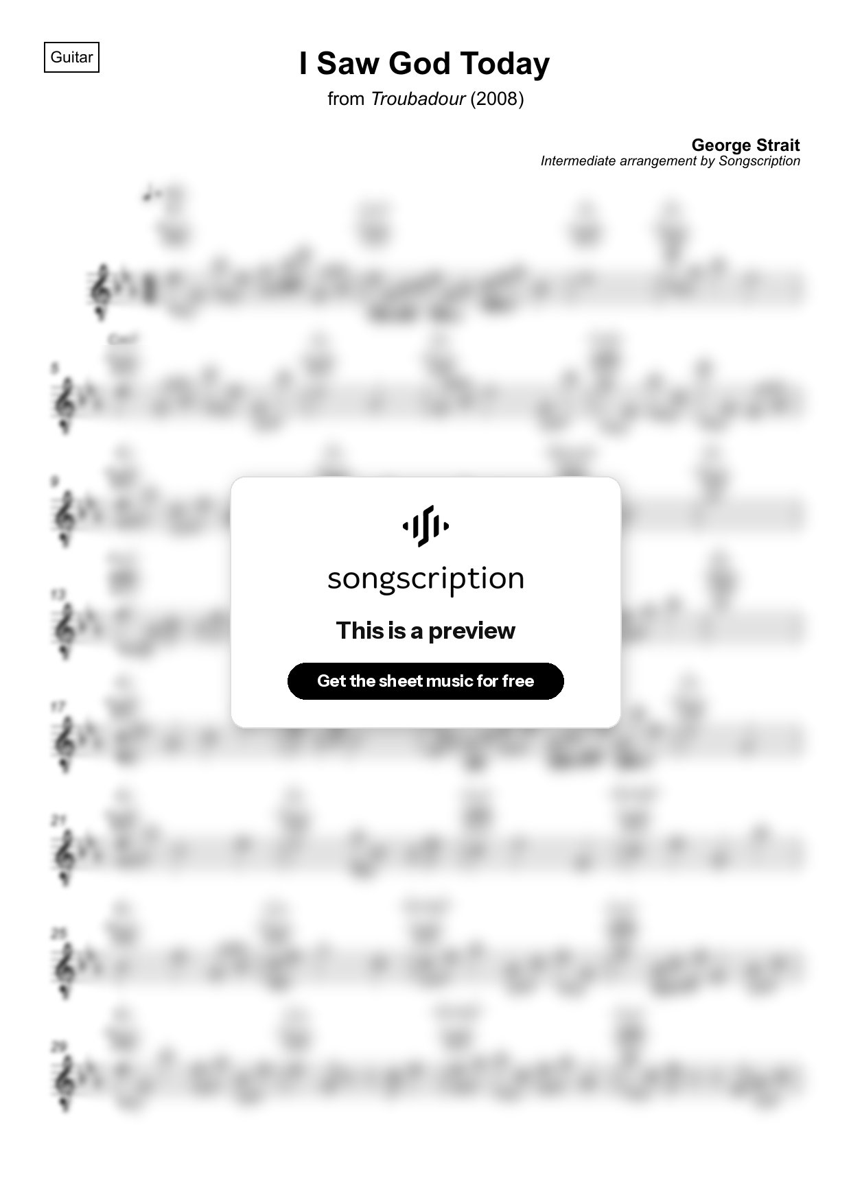 Intermediate Acoustic Guitar Sheet Music for "I Saw God Today" by George Strait