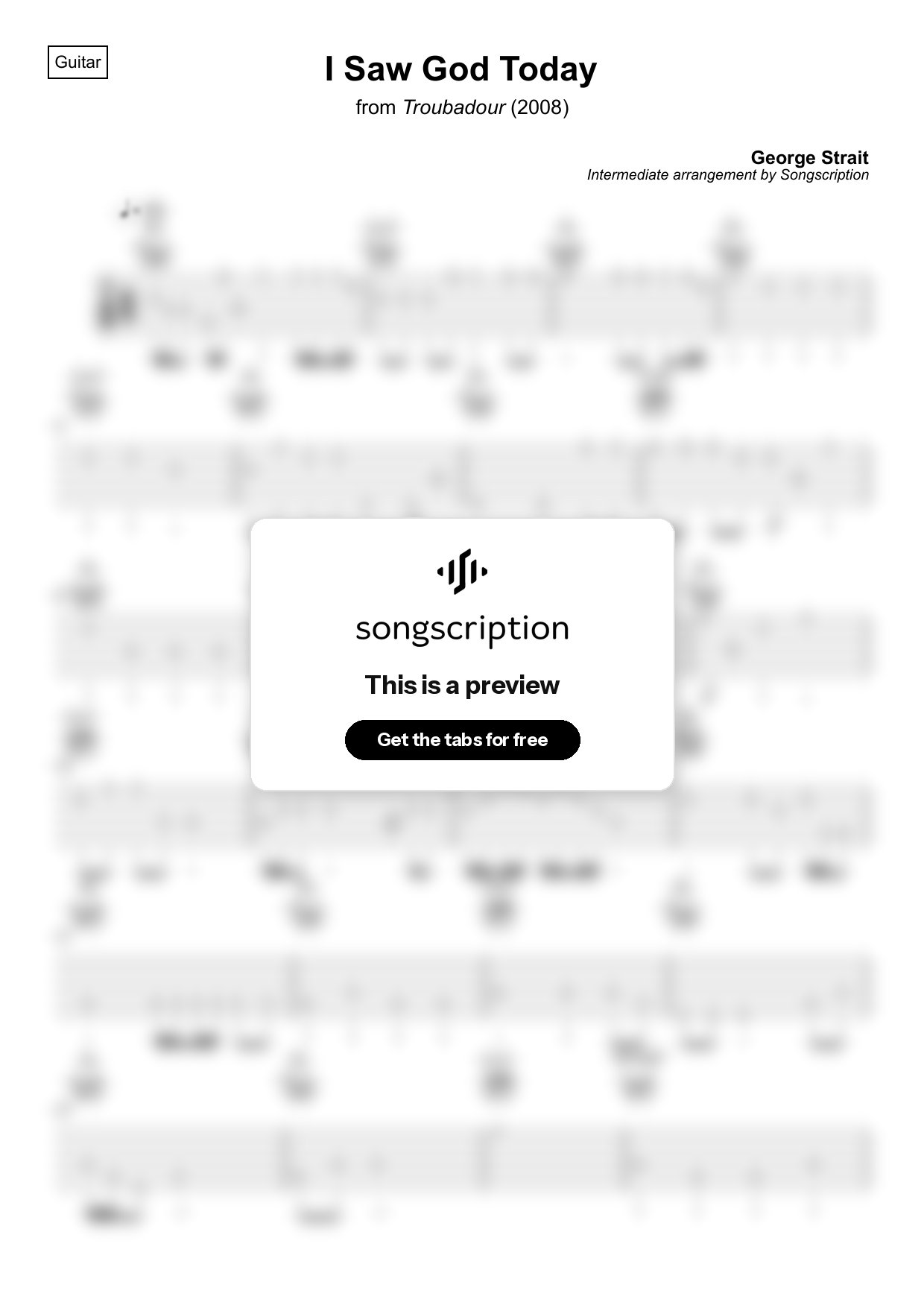 Intermediate Acoustic Guitar Tabs for "I Saw God Today" by George Strait