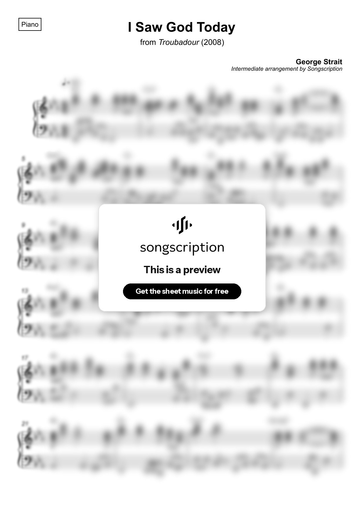 Intermediate Piano Sheet Music for "I Saw God Today" by George Strait