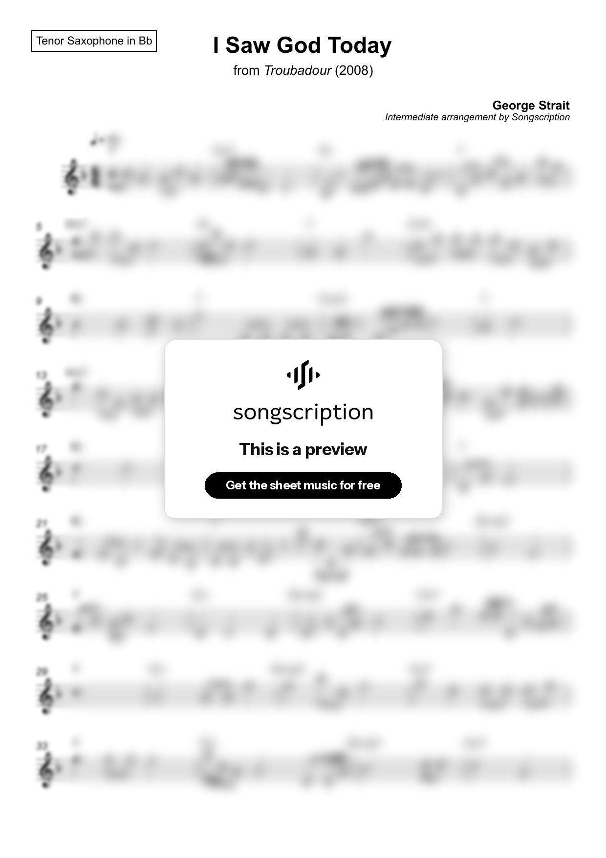 Intermediate Tenor Sax Sheet Music for "I Saw God Today" by George Strait