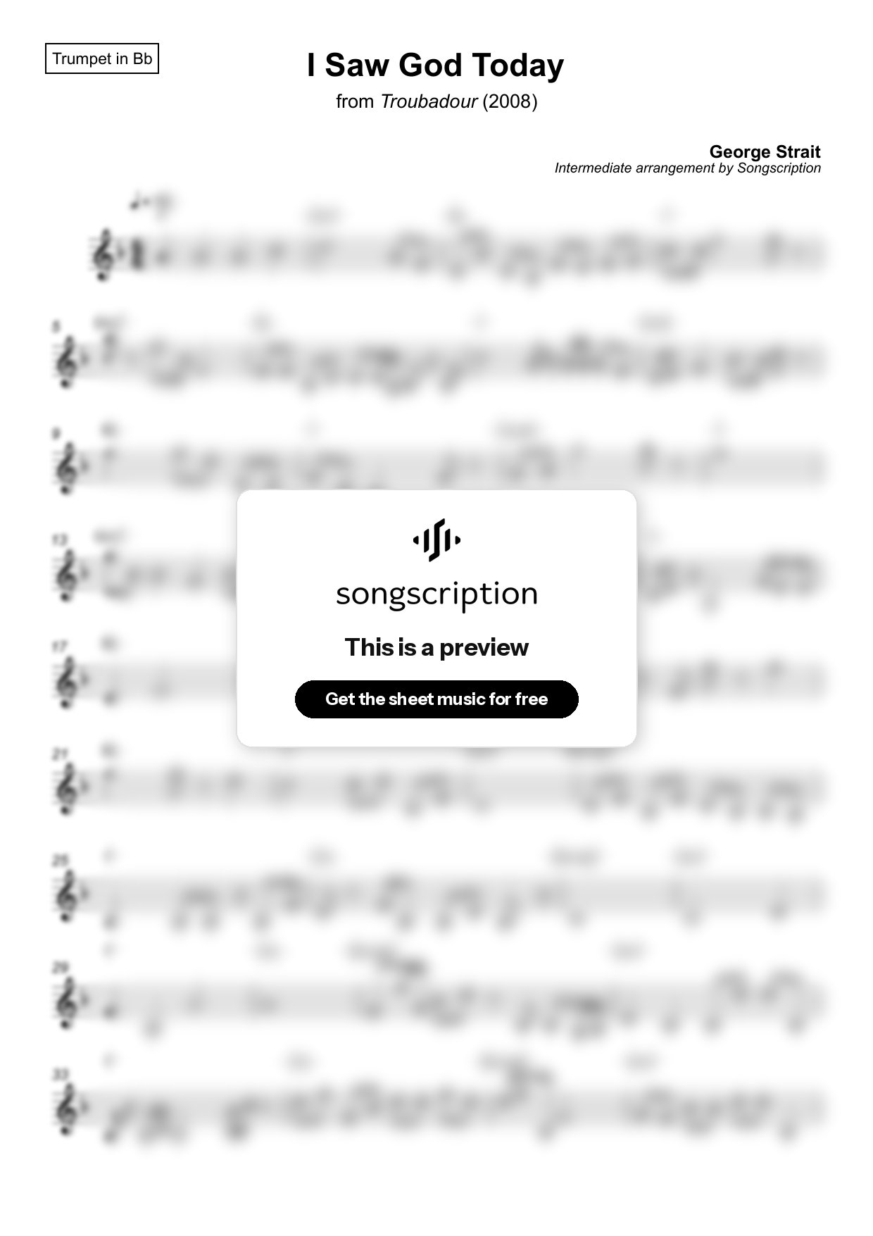 Intermediate Trumpet Sheet Music for "I Saw God Today" by George Strait