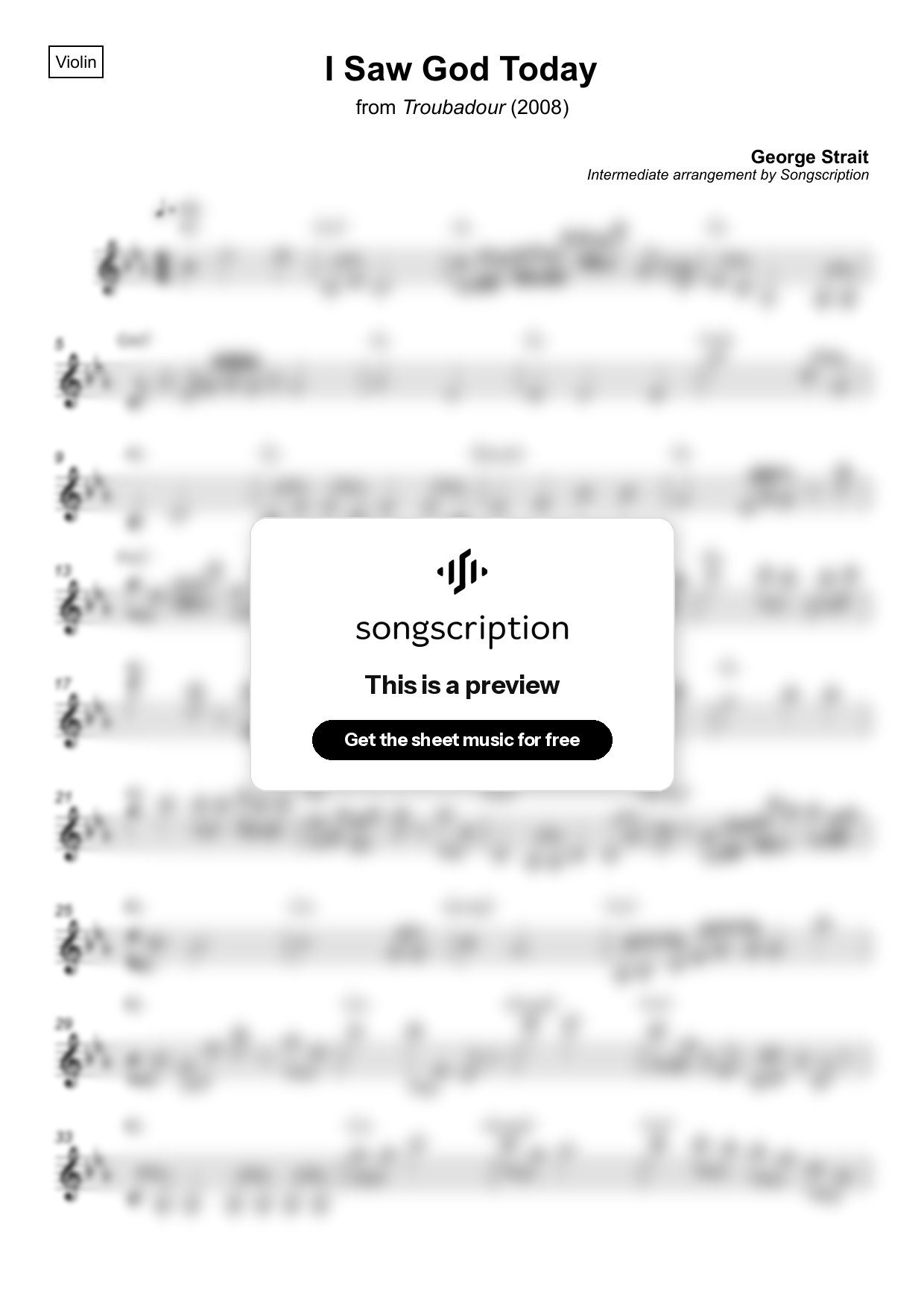 Intermediate Violin Sheet Music for "I Saw God Today" by George Strait