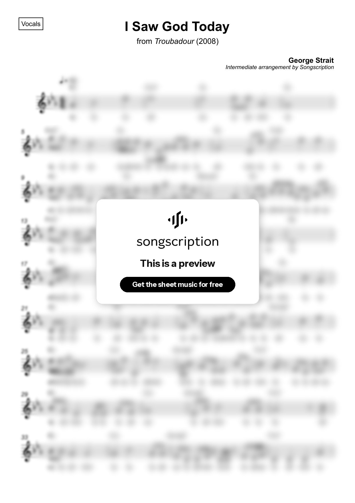 Intermediate Vocals Sheet Music for "I Saw God Today" by George Strait