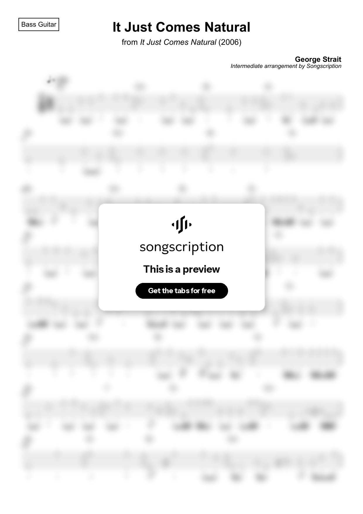 Intermediate Bass Guitar Tabs for "It Just Comes Natural" by George Strait