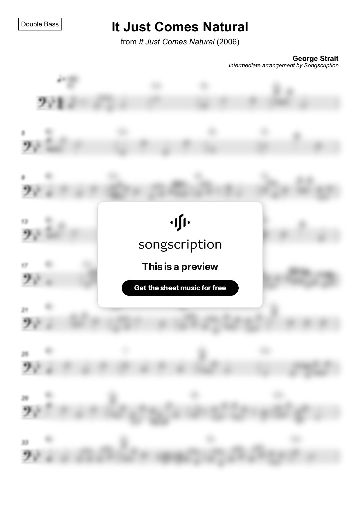 Intermediate Double Bass Sheet Music for "It Just Comes Natural" by George Strait