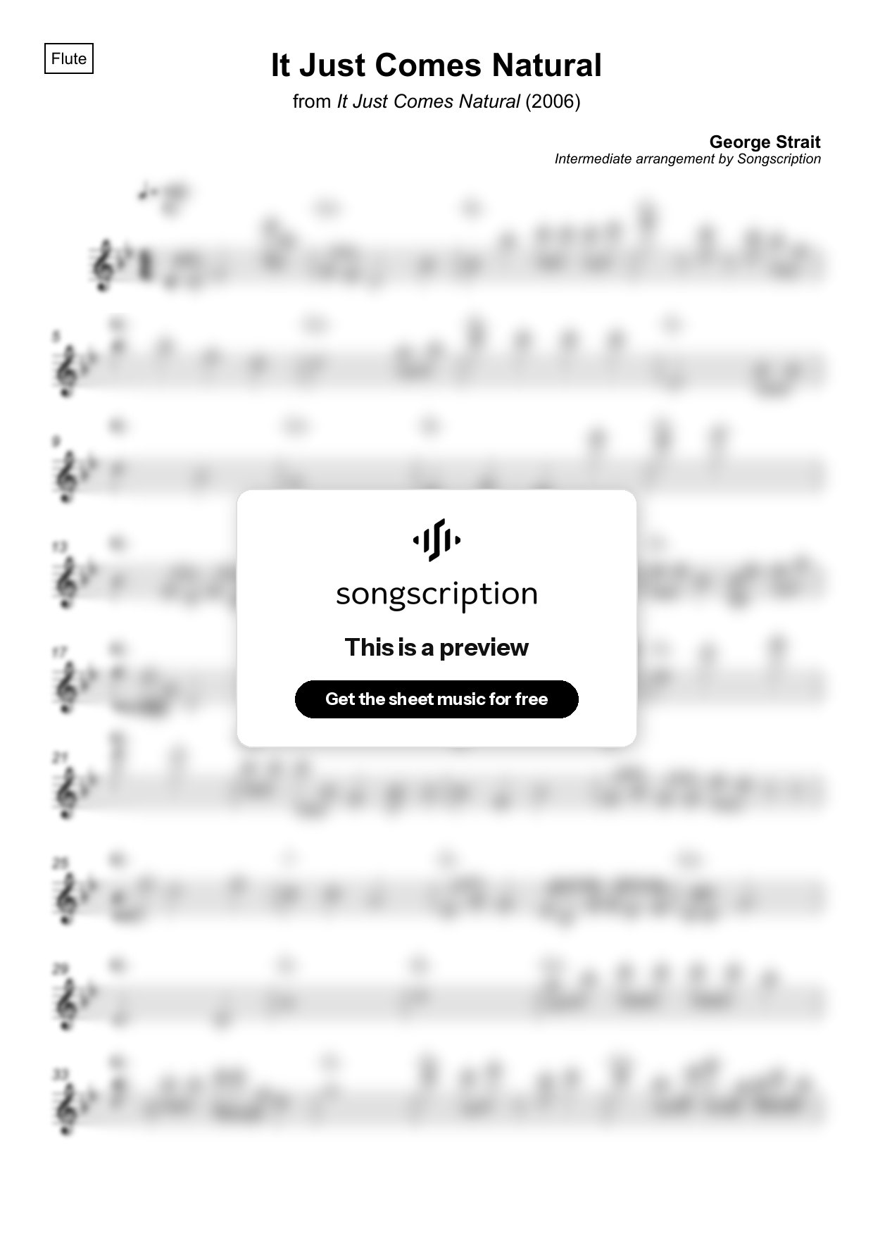 Intermediate Flute Sheet Music for "It Just Comes Natural" by George Strait