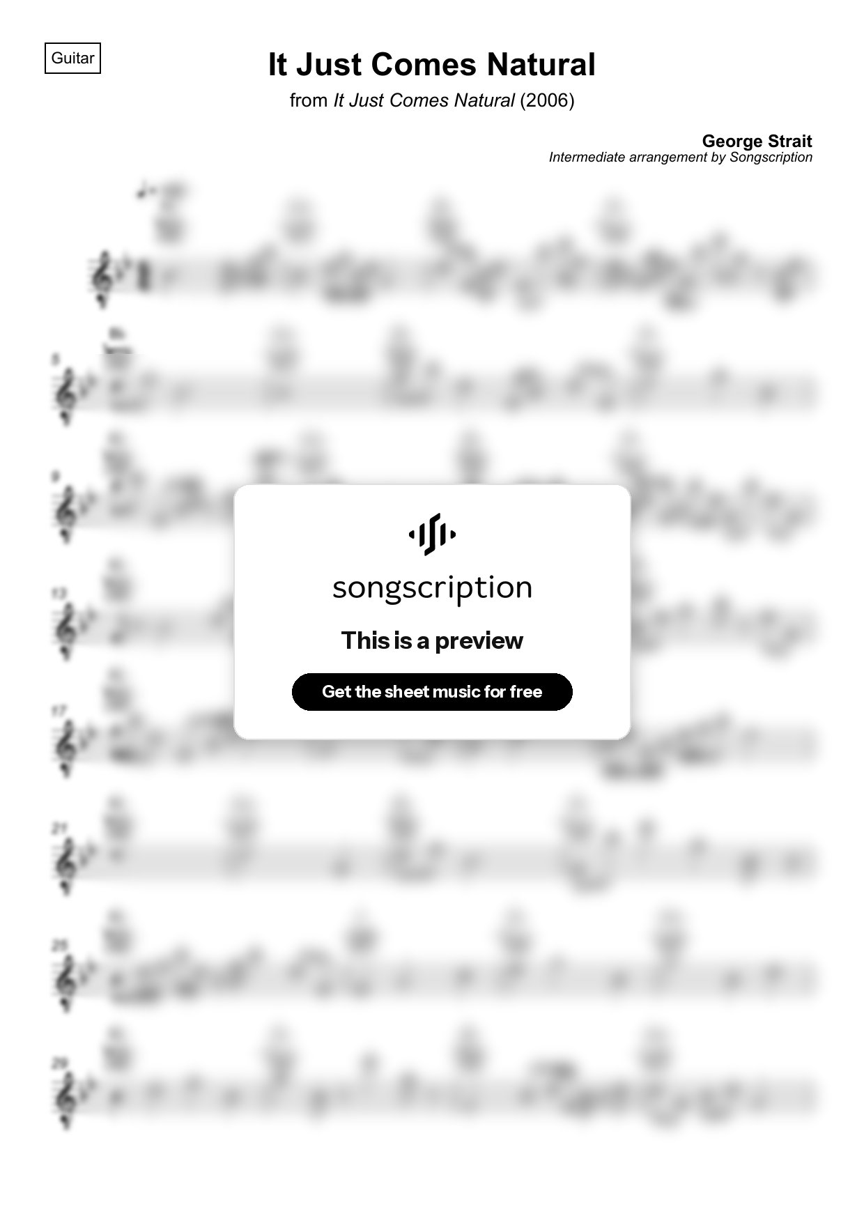 Intermediate Acoustic Guitar Sheet Music for "It Just Comes Natural" by George Strait