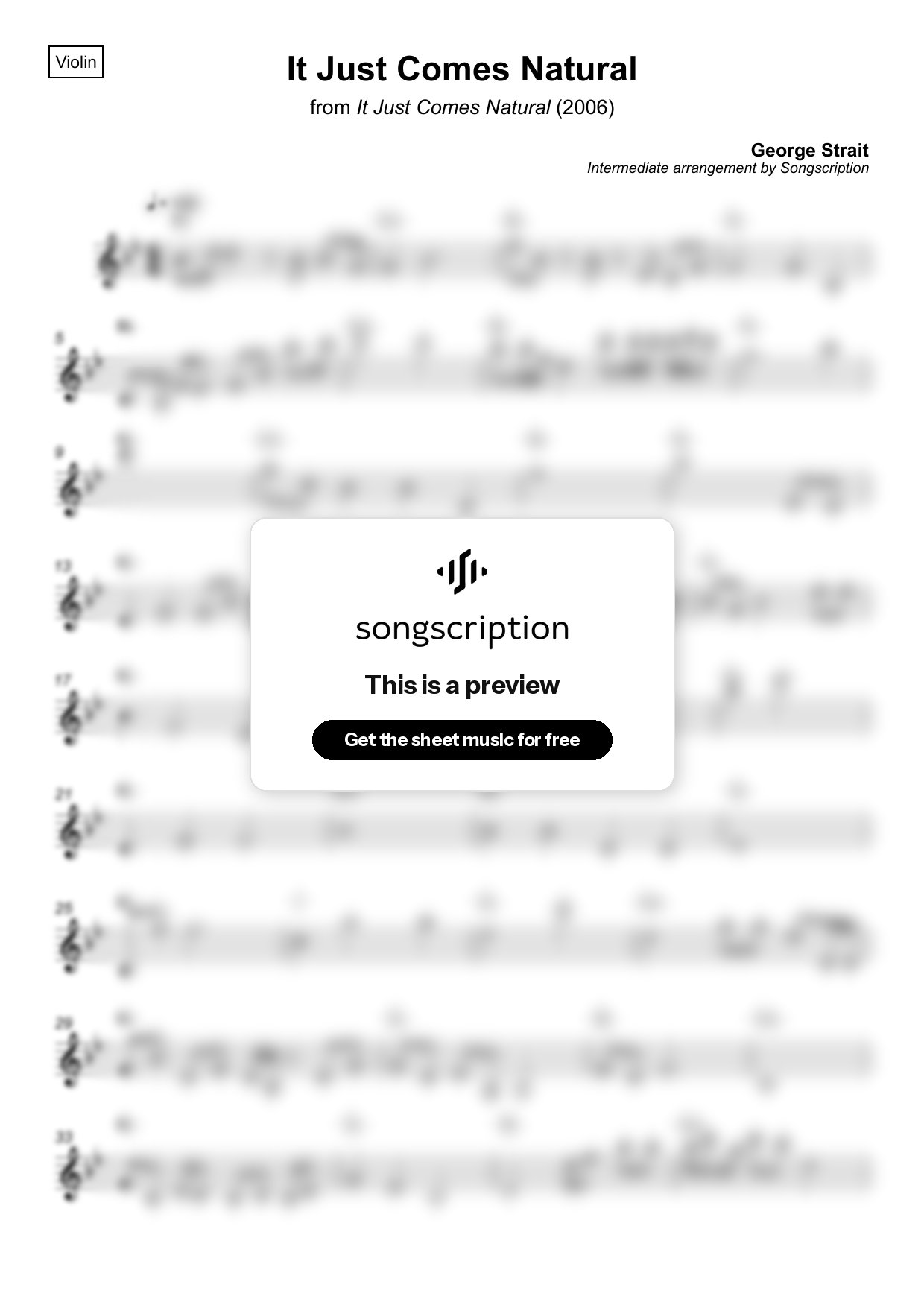 Intermediate Violin Sheet Music for "It Just Comes Natural" by George Strait