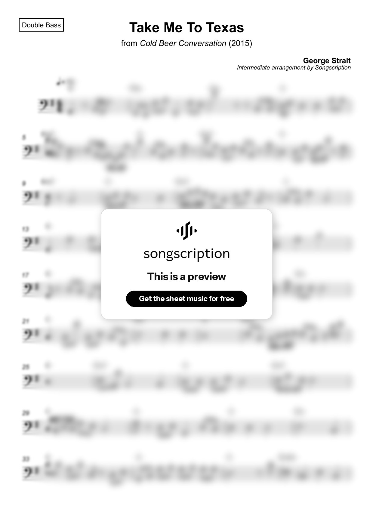 Intermediate Double Bass Sheet Music for "Take Me To Texas" by George Strait