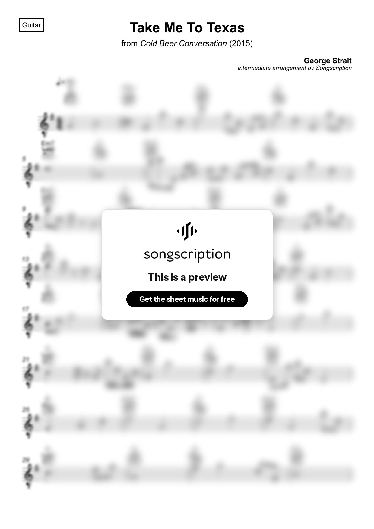 Intermediate Acoustic Guitar Sheet Music for "Take Me To Texas" by George Strait