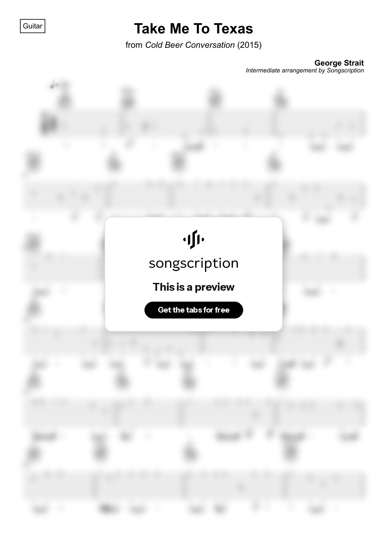 Intermediate Acoustic Guitar Tabs for "Take Me To Texas" by George Strait