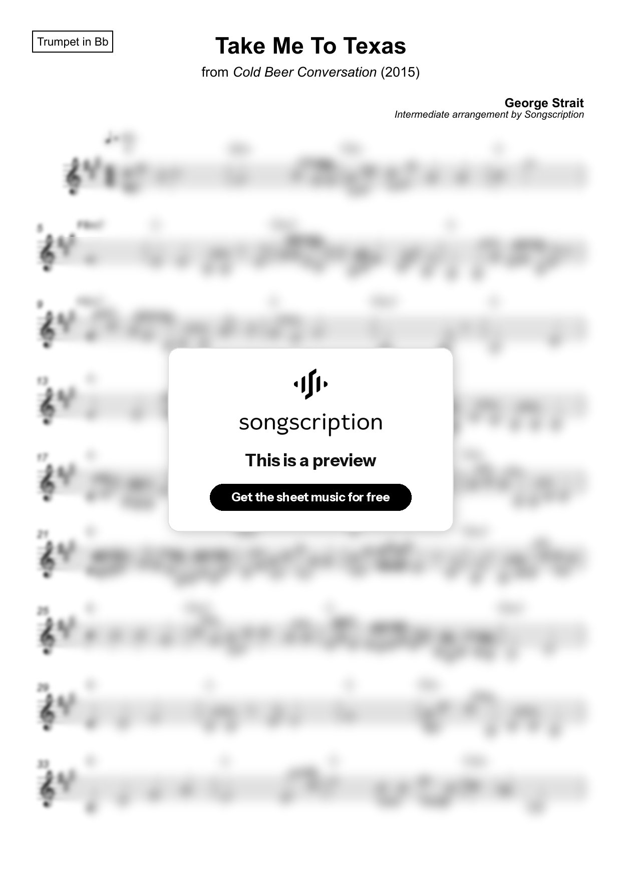 Intermediate Trumpet Sheet Music for "Take Me To Texas" by George Strait
